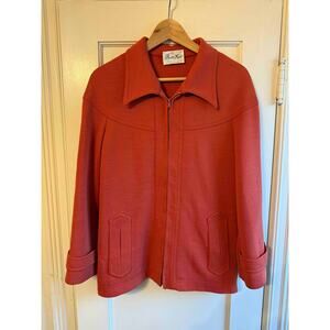 Vintage Butte Knit women’s burnt orange, zip-up, collared, leisure suit jacket